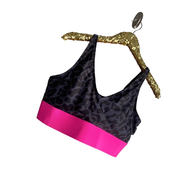 NWOT Mack and Mal Kissed By The Sun Bikini Swim Top Charcoal Leopard & Neon Pink - Picture 10 of 16